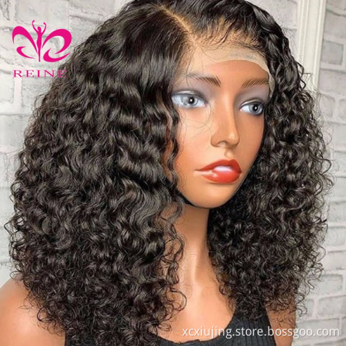 REINE  Curly Bob Lace Front Wigs For Women Kinky Curly Lace Front Wig 13*4 Lace Brazilian Curly Human Hair Wig